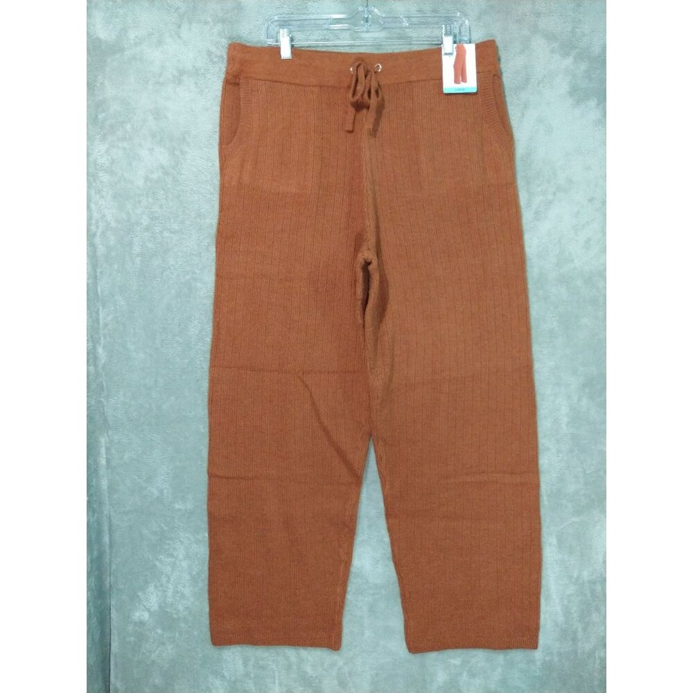 DKNY Joggers Pants Womens Large Brown Toffee Cashmere Blend Comfort Stretch